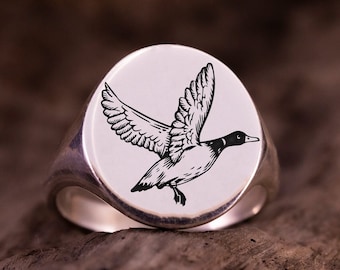 Ente Siegelring, Sterling Silber Ring für den kleinen Finger, Gold Tier Schmuck, Vogel Siegelring, Siegelring für Männer & Frauen, Geschenke für Jäger