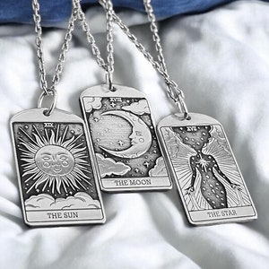 14k Gold Tarot Karte, Silber Mystik Anhänger, personalisierte Tarot Schmuck, Gothic Charm, Geburtstag Kette, Geschenk für Sie, für Ihn