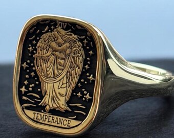 Temperance Tarot Card Signet Ring, Moderation Pinky Ring, Tarot Lover Jewelry Man, Gothic Ring Women, Unique Birthday Gift for Her and Him