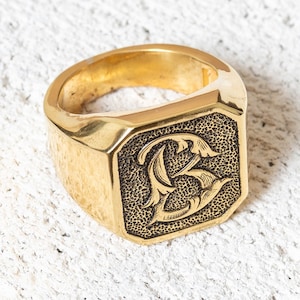 14k Solid Gold Signet Ring-8k Personalized Engagement Ring-Engraved Men Ring-Signet Ring-Monogram Ring-Personalized Jewelry-Monogram Jewelry