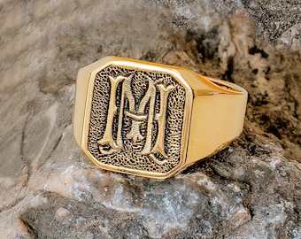 Anillo de sello de oro-Anillo de compromiso personalizado-Anillo de hombre grabado-Anillo de sello-Anillo de monograma-Joyería personalizada-Anillo de sello-Joyería de monograma