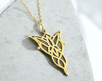 14k Gold Arwen Eflique Evenstar Necklace, Elf Princess Pendant, LOTR  Jewelry, Elvish Queen Chain, Birthday Charm, Gift for Him, Gift for Her