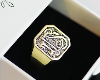 Monogram Ring-Valentines Day-Personalized Signet Ring-Initial Signet Ring-Signet Ring-Personalized Jewelry-Gold Signet Ring-Monogram Jewelry