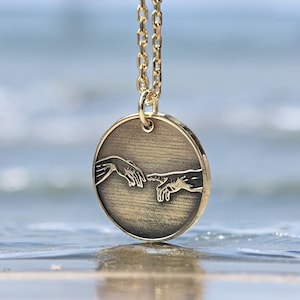 The Creation of Adam Necklace, Hand of God Necklace, Custom Art Necklace, Artwork Michelangelo, Artist Painter Pendant, Aesthetic Necklace