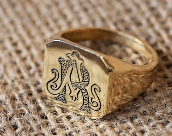 Custom Two Initials Monogram Rings Men, Gold Filled Personalized Signet Ring Women, Letter Engraved Sterling Silver Signet Ring, Pinky Ring