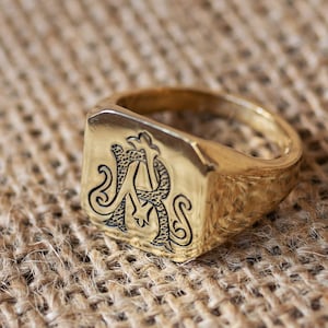 Personalizado Dos Iniciales Anillos de Monograma Hombres, Anillo de Sello Personalizado Relleno de Oro Mujeres, Anillo de Sello de Plata de Ley Grabado en Letra, Anillo de Rosa