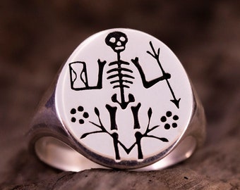 Old Memento Mori - Amor Fati Ring, Stoicism Signet Ring Men, Memento Vivere Pinky Ring Women, Stoic Skull Ring, Memembe Memento Mori Jewelry