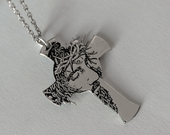 Jesus Crucifix Necklace, Jesus Cross Pendants, Religious Necklace, Silver Man and Women Necklace, Silver Cross Necklace, Christmas Gifts