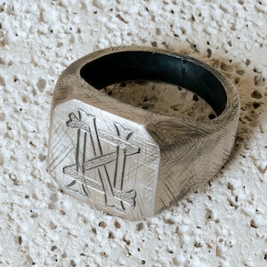 Anillo de sello de plata con monograma personalizado, anillo de promesa vintage para él, anillo de sello para mujeres, anillo grabado inicial personalizado, anillo de hombres con letras