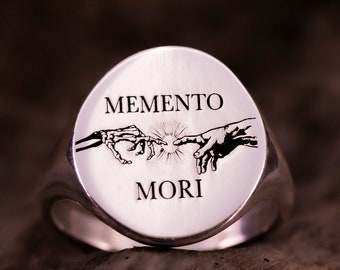 The Creation of Adam Signet Ring, Hand of God Pinky Ring,Memento Mori Ring, Renaissance Men Jewelry, Religious Jewelry, Book of Genesis Ring