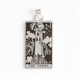 De toren Tarot Card ketting, personaliseren Oracle Card Pentant, gouden Zodiac Tarot accessoire, moderne Tarot Card Halloween cadeau, Tarot sieraden