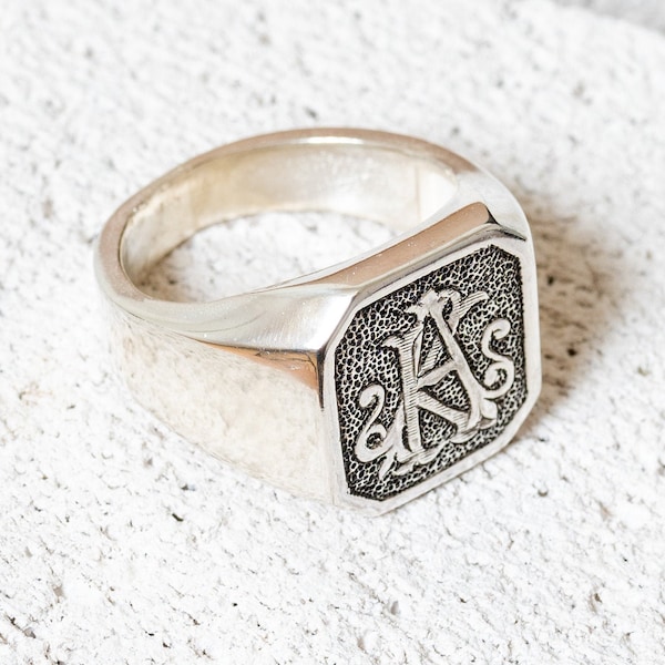 Custom Monogram Silver Signet Ring, Promise Ring For Him, Signet Ring Women, Personalized Initial Engraved Ring, Gold Filled Letter Men Ring