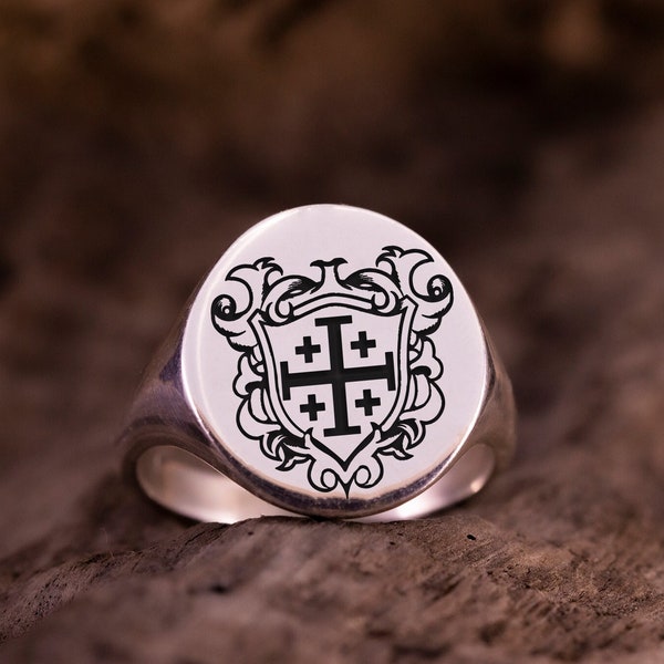 Jerusalem Cross Ring - Christian Eastern Orthodox Cross Signet Ring - Religious Pinky Ring Man - Orthodox Ring Women - Baptism Jewelry Gift