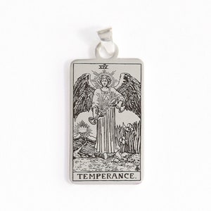 Temperance Tarot Card Necklace, Silver Oracle Card Pentant, Gold Zodiac Tarot Accessory, Modern Tarot Card Halloween Gift, Tarot Jewelry