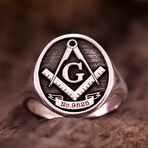 Personalized Masonic Ring, Master Mason with Lodge Number Signet Ring, Freemason Pinky Ring, Men Masonic Symbol Rings, Masonic Jewelry Women