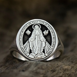 Miraculous Virgin Mary Ring, Marian Consecration Signet Ring, Virgin Mary Pinky Ring, Religious Christian Gifts Women, Family Gifts For Men