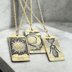 14k gouden tarotkaartketting, zilveren mystieke hanger, gepersonaliseerde tarotsieraden, gotische charme, verjaardagsketting, cadeau voor hem, cadeau voor haar