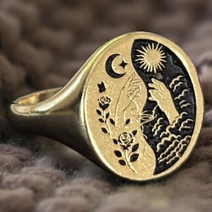 Red Thread Destiny Ring, Akai Ito Signet Ring Woman, Sun Moon Pinky Ring Men, Engagement Jewelry, Promise Gift Him, Couple Lovers Gift Her