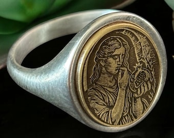 Persephone ring, granaatappel zegelring vrouwen, Hades Pinky ring man, oude Griekse sieraden, mythologie cadeau voor hem, verjaardagscadeau voor haar