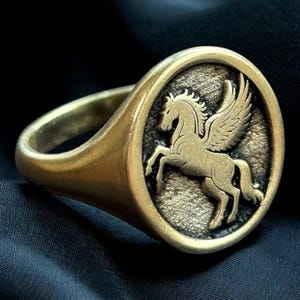 Pegasus Ring, Fallen Horse with Wings Signet Ring Woman, Greek Mythology Jewelry, Flying Horse Pinky Ring Men, Mystical Gift for Him & Her