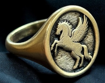 Pegasus Ring, Fallen Horse with Wings Signet Ring Woman, Greek Mythology Jewelry, Flying Horse Pinky Ring Men, Mystical Gift for Him & Her