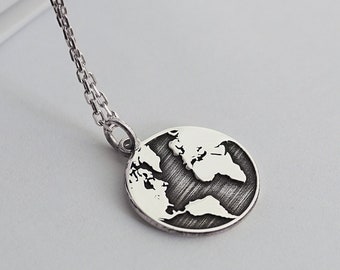 Aardeketting, Wanderlust-ketting, wereldkaartketting, wereldketting, wereldketting, sierlijke ketting, reisketting, minimalistische ketting, wereldsieraden