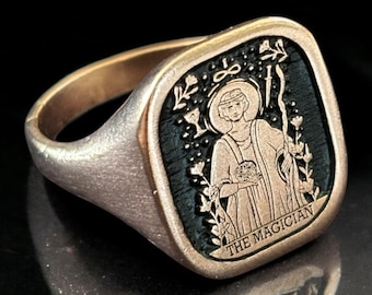 The Magician Tarot Card Signet Ring, Mystical Pinky Ring, Gothic Jewelry Man, Tarot Lover Ring Women, Unique Birthday Gift for Her and Him