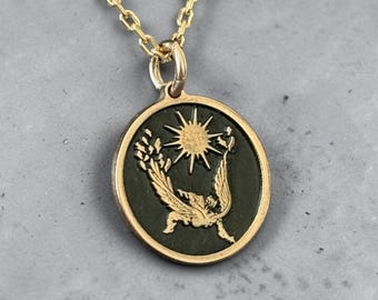 14k Gold Icarus Necklace, Silver Fallen Angel Pendant, Greek Mythology Sun Jewelry, Mystical Wing Chain, Birthday Gift for Her, Gift for Him