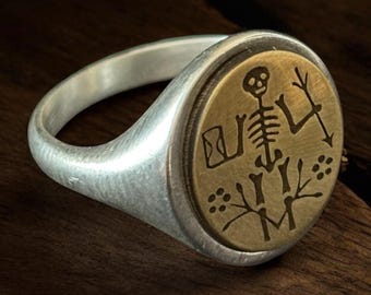 Anillo Memento Mori antiguo - Amor Fati, anillo de sello estoico para hombre, anillo para el meñique Memento Vivere para mujer, anillo de calavera estoica, joyería Memento Mori Memembe