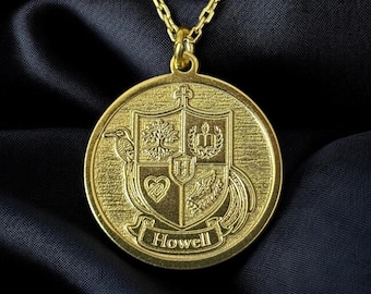 14k Gold Family Crest Necklace, Silver Coat of Arms Pendant, Personalized Jewelry, Custom Charm, College Chain, Gift for Him, Gift for Her