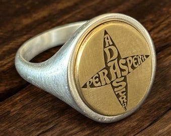 Per Aspera Ad Astra Ring, Through Hardships To The Stars Signet Ring Woman, Star Pinky Ring, Motto Men Jewelry, Gift for Him, Gift for Her