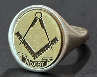 Freemasonry Number Signet Ring, Silver Personalized Lodge Number Pinky Ring,  Master Mason Jewelry