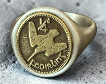 Irish Snipe Signet Ring — Silver Irish Coin Pinky Ring, Celtic Bird Jewelry, Nature Lover Gift