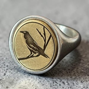 Raven Crow Signet Ring – Silver Corvine Bird Pinky Ring Jewelry