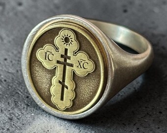 Orthodox Cross Signet Ring – Silver IC XC Jesus Christ Cross Pinky Ring, Eastern Orthodox Cross Jewelry