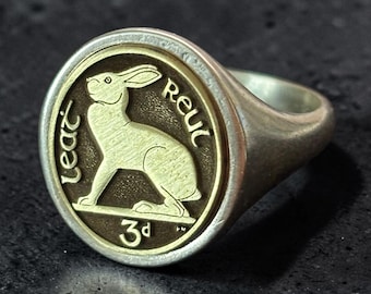 Irish Hare Signet Ring — Silver Irish Coin Pinky Ring, Lucky Celtic Jewelry, Ireland Gift