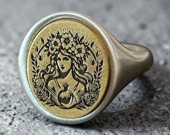 Persephone Signet Ring — Silver Goddess of Spring & Underworld Pinky Ring, Symbol of Rebirth and Transformation Jewelry