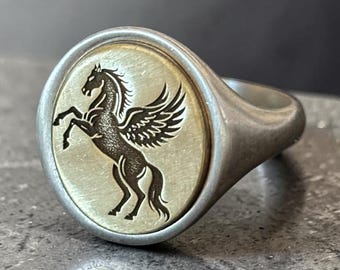 Pegasus Ring, Fallen Horse with Wings Signet Ring Woman, Greek Mythology Jewelry, Flying Horse Pinky Ring Men, Mystical Gift for Him & Her