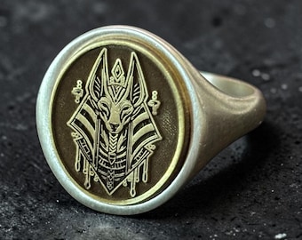 Anubis Signet Ring — Silver Egyptian God Mythology Pinky Ring, Jackal Head Jewelry, Protection Amulet Gift