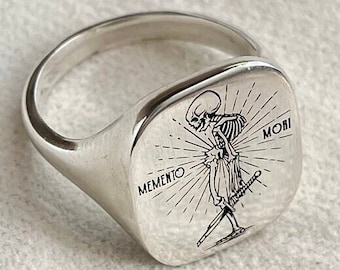 Stoic Ring, Skeleton Signet Ring, Memento Mori Pinky Ring, Memento Vivere Ring, Amor Fati Ring, Gifts for her, Gifts for him, Birthday Gifts