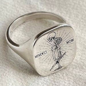 Stoic Ring, Skeleton Signet Ring, Memento Mori Pinky Ring, Memento Vivere Ring, Amor Fati Ring, Gifts for her, Gifts for him, Birthday Gifts