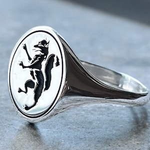 Fox Signet Ring, Fox Family Crest Ring, Gold Fox Engraved Ring Women, Oval Animal Ring Man, Sterling Silver Ring, Vixen Pinky Ring Man