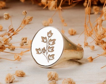 Wildflower Signet Ring, Floral Ring, Custom Engraved Ring, Personalized Sterling Silver Signet Ring, Wild Jewelry, Mothers Day, Gift for Her