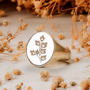 Wildflower Signet Ring, Floral Ring, Custom Engraved Ring, Personalized Sterling Silver Signet Ring, Wild Jewelry, Mothers Day, Gift for Her