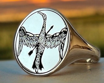 Chevalière albatros, bague oiseau grand albatros hurleur, bague animal ovale, bague en argent sterling, petit doigt du voyageur, cadeaux pour elle