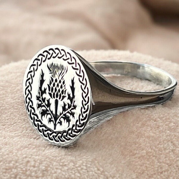 Anillo de cardo escocés, anillo de sello de Escocia para mujer, anillo para el meñique con la flor de Escocia para hombre, joyería simbólica del cardo, regalo para él, regalo para ella