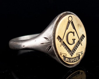 Personalized Ring, Unique Masonic Ring, Signet Ring Women, Two Tone Pinky Ring Man, Gift for Him, Graduation Gift For Her, Birthday Gifts