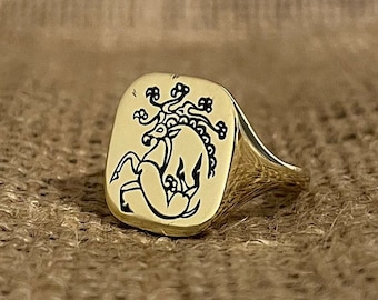 Scythian Deer Ring, Ancient Tattoo Signet Ring Women, Pagan Pinky - Main Image