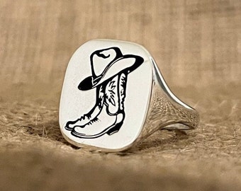 Siegelring Siegelring Cowboy, Cowboy Ring, Western Pinky Ring, personalisierte Sterling Silber Siegelring, Western Cowgirl Schmuck, Geschenk für Sie