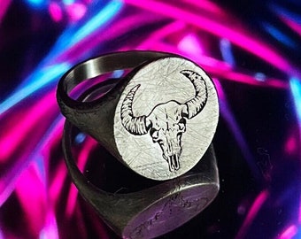 Vintage Bull Skull Head Signet Ring, Buffalo Ring, Silver Cow Skull Ring, Southwest Jewelry, Animal Signet Ring, Western Jewelry, Gifts Him